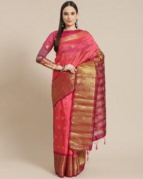 women woven saree with contrast border