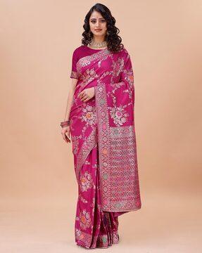 women woven saree with contrast border