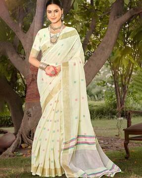 women woven saree with contrast border