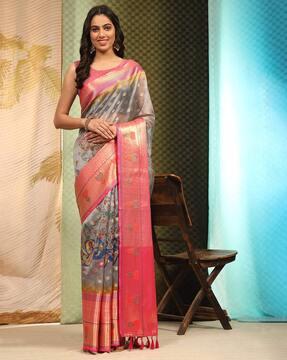 women woven saree with contrast border