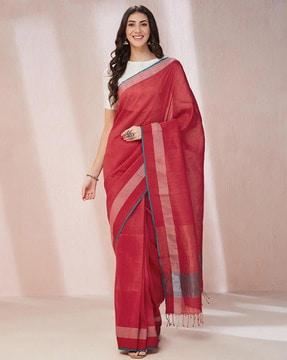 women woven saree with contrast border