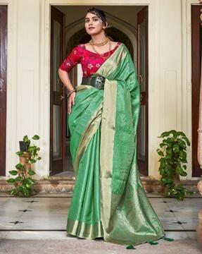 women woven saree with zari border