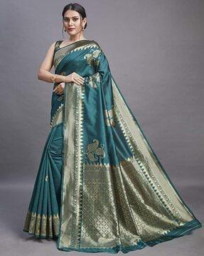 women woven saree with zari border