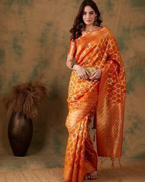 women woven saree with zari border