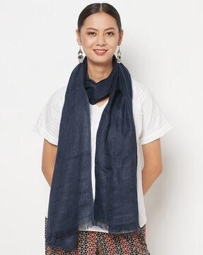 women woven stole with frayed hem