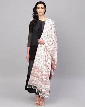 women woven stole with tassels