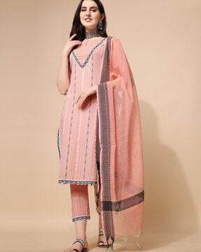 women woven straight kurta set