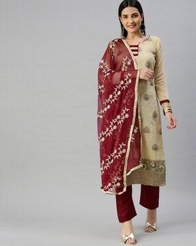 women woven unstitched dress material