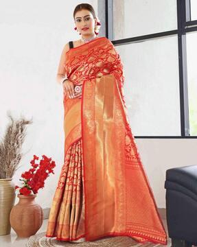 women woven zari saree with blouse piece