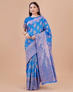 women woven zari saree with blouse piece