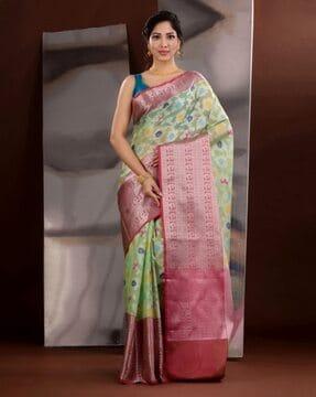 women woven zari saree with contrast border