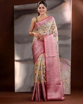 women woven zari saree with contrast border