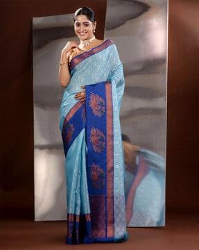 women woven zari saree with contrast border