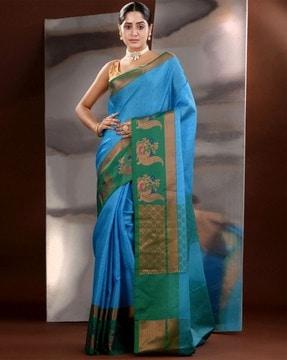 women woven zari saree with contrast border