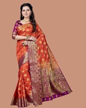 women woven zari saree with contrast border