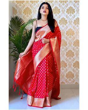 women woven zari saree with tassels