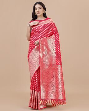 women woven zari saree with tassels