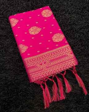 women woven zari saree with tassels