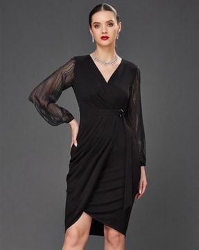 women wrap dress with belted-front