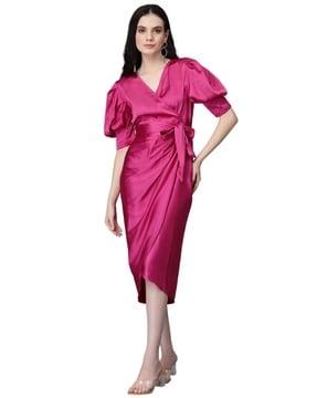 women wrap dress with waist tie-up