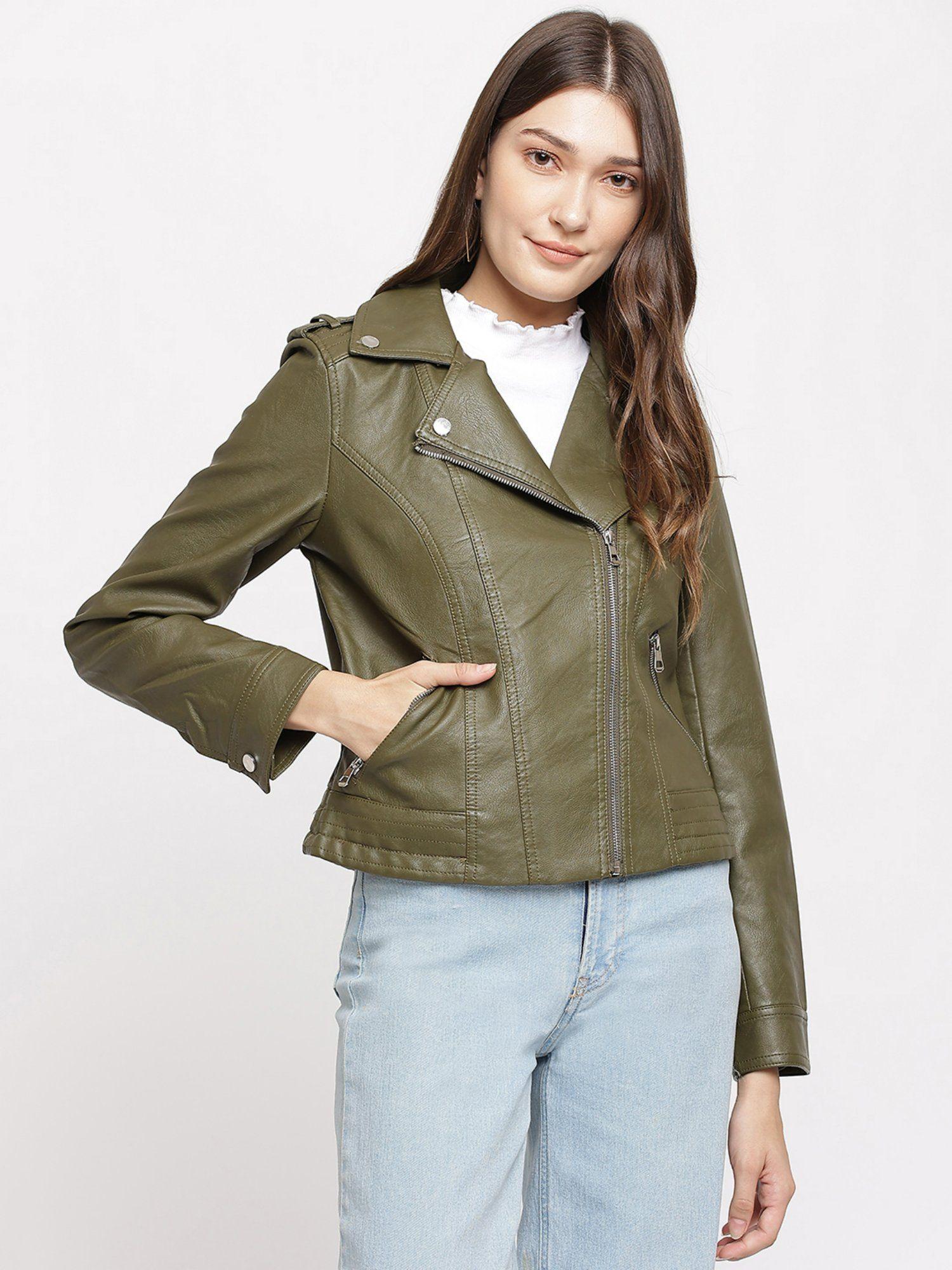 women wrap green jacket