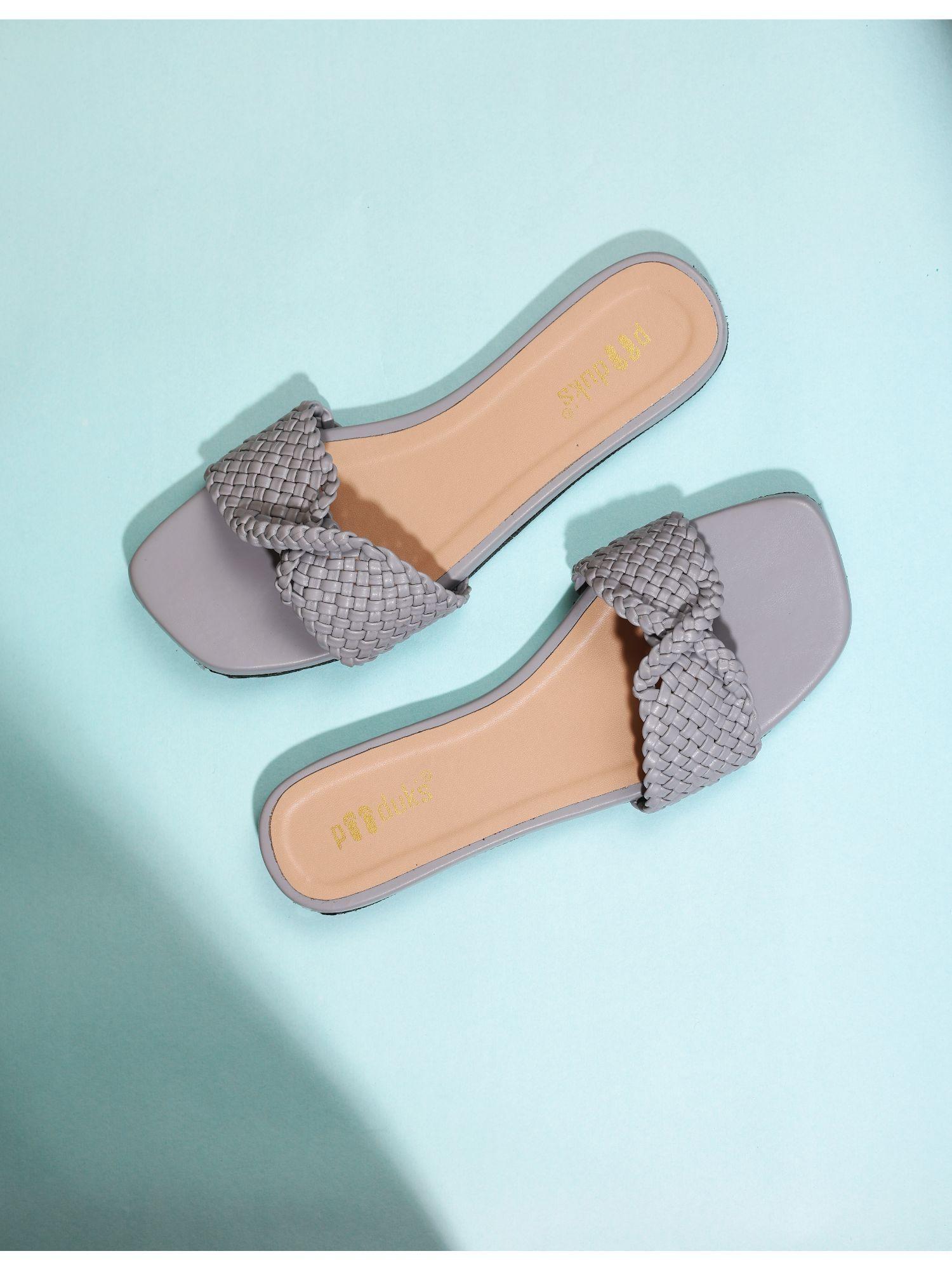 women yaku grey braided flats