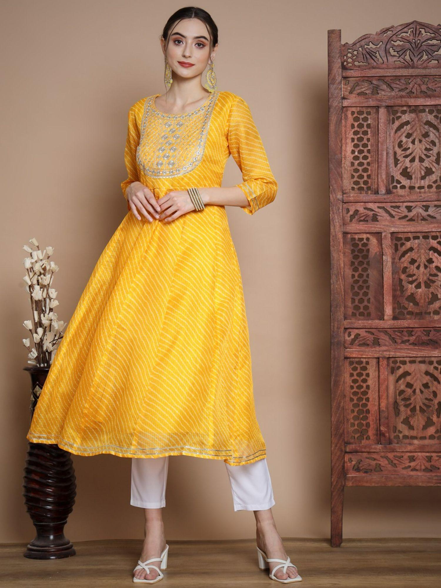 women yellow anarkali kurta