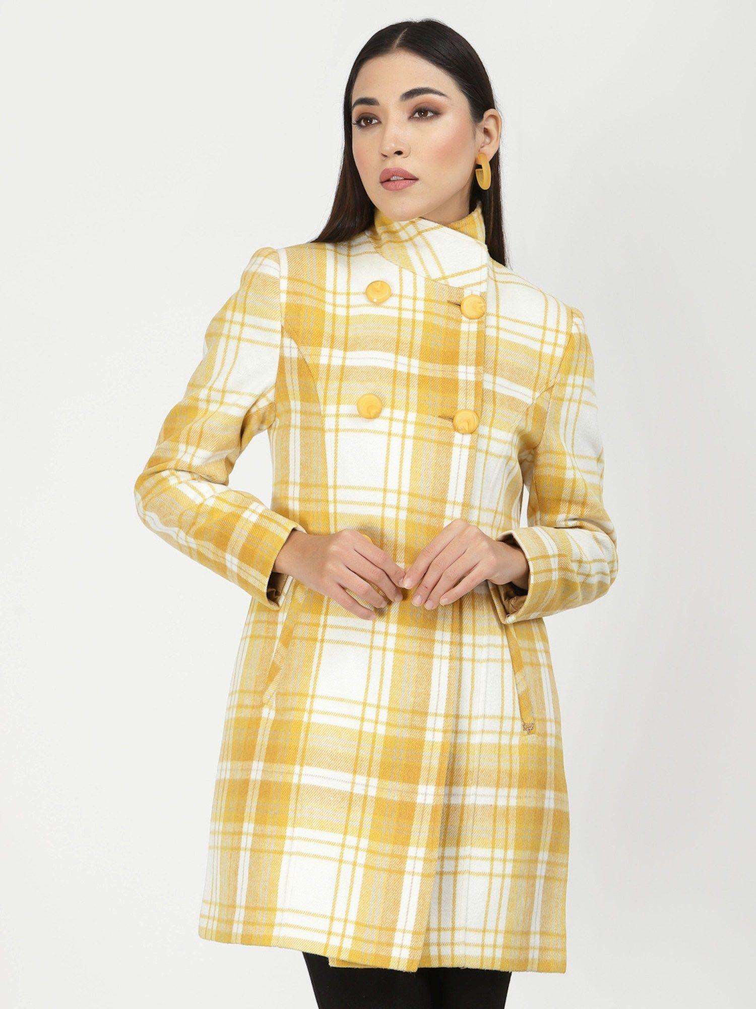 women yellow checked over coats