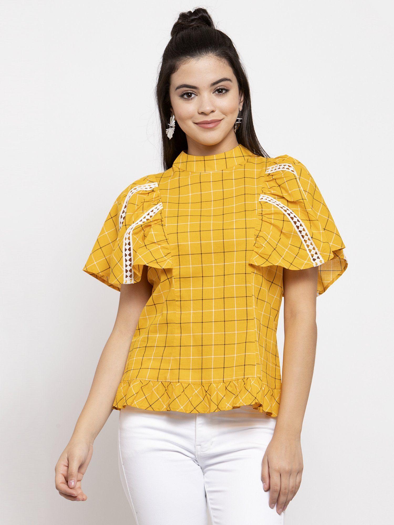 women yellow checked top