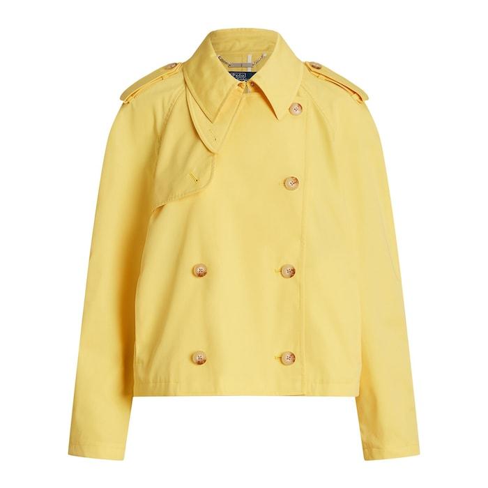women yellow cropped twill trench coat