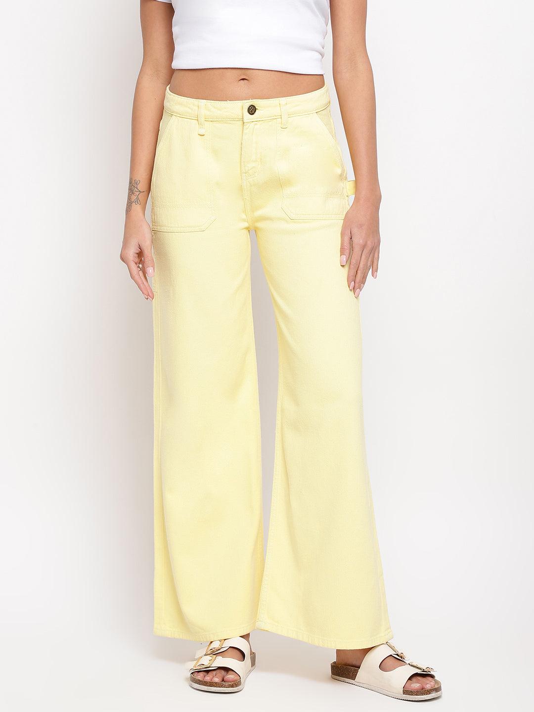 women yellow flared jeans