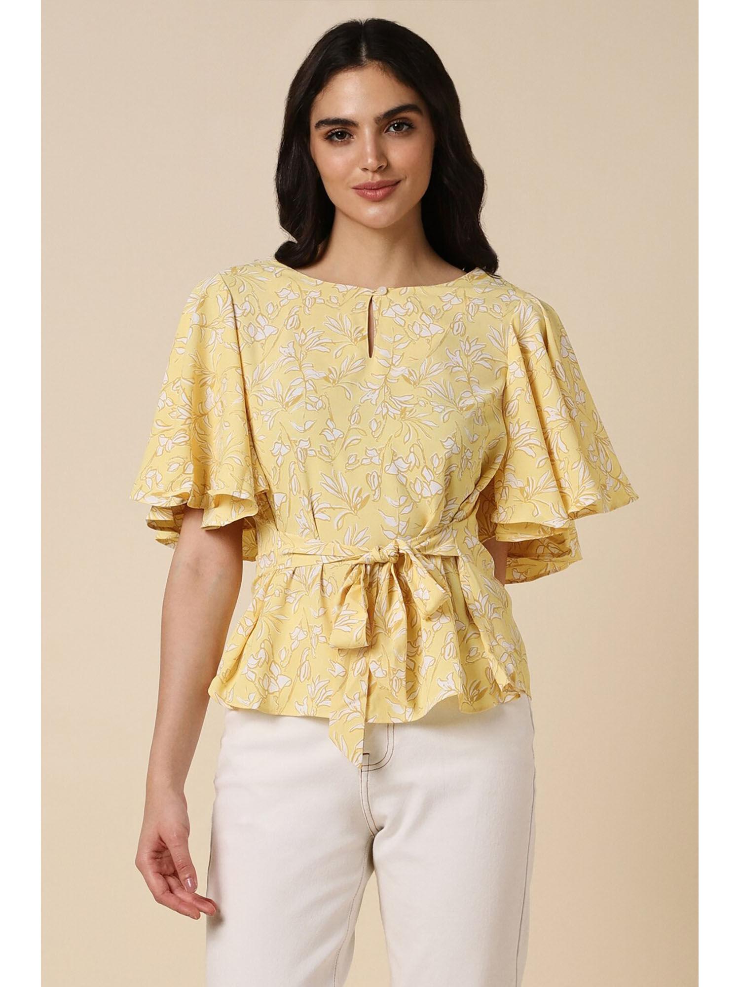 women yellow floral casual top