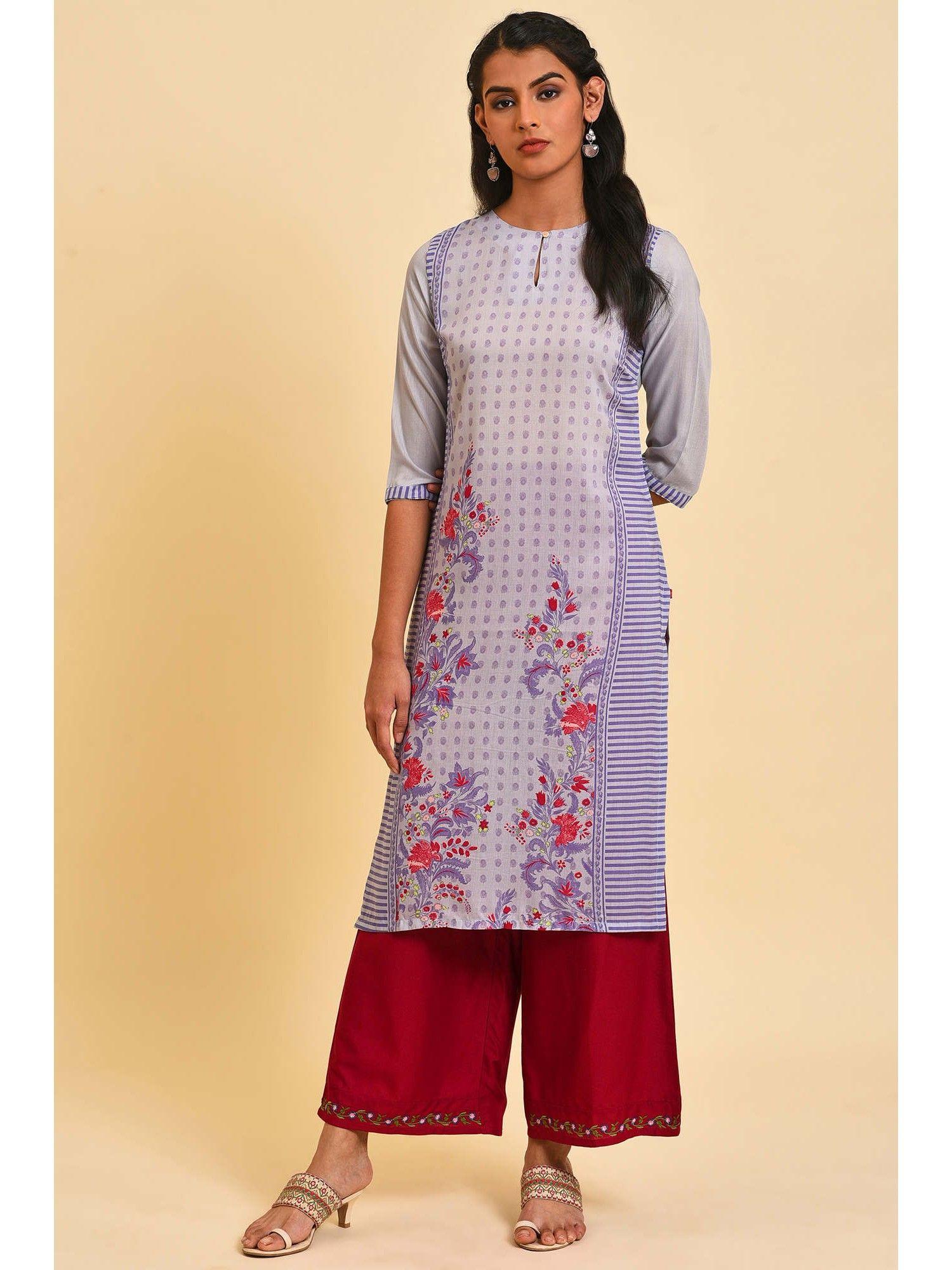 women yellow floral print rayon kurta with straight pant