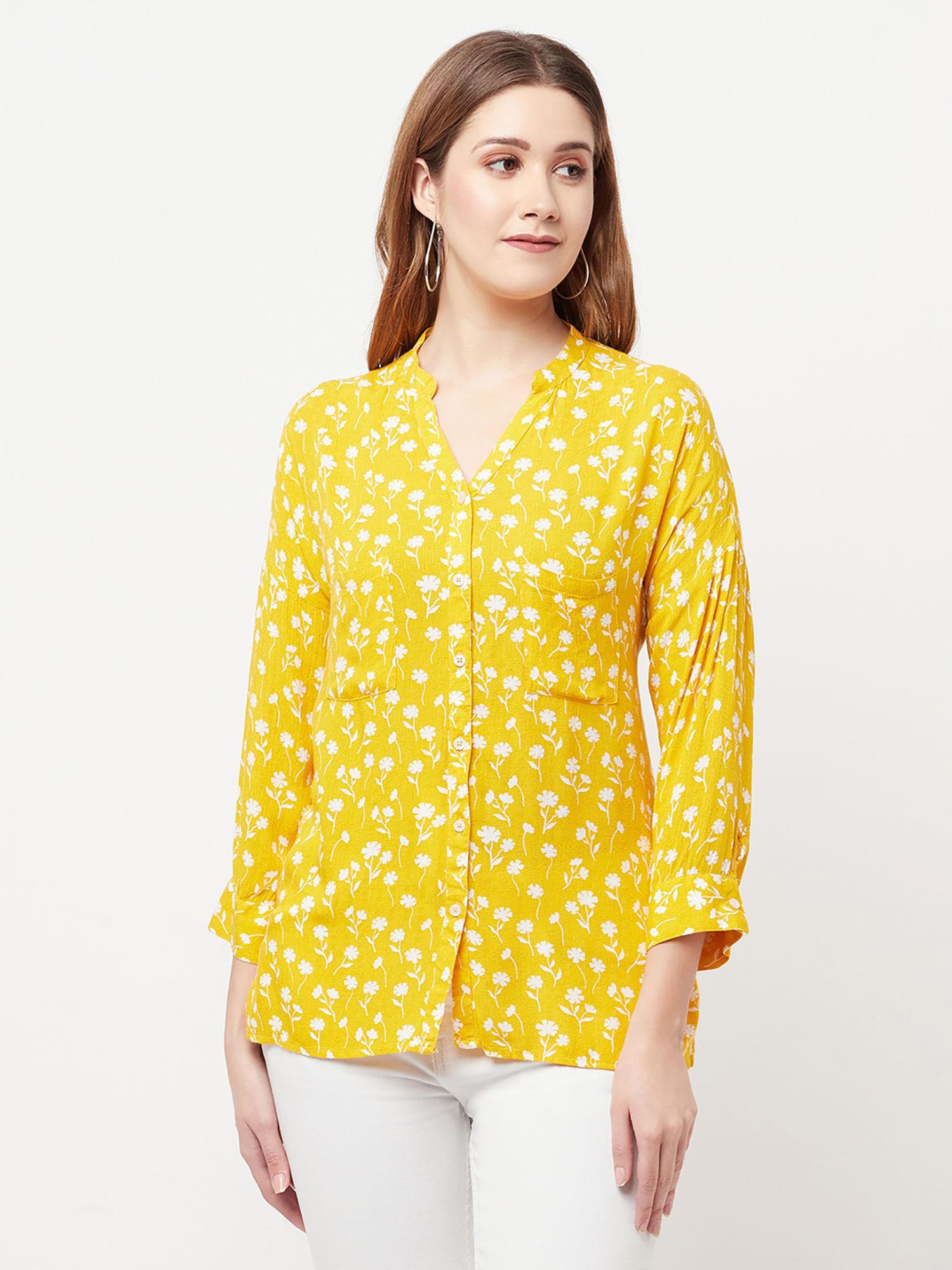 women yellow floral printed shirt