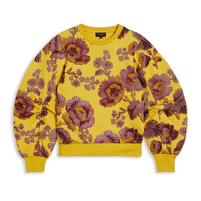 women yellow floral printed sweatshirt