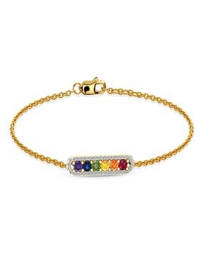 women yellow gold diamond-studded link bracelet
