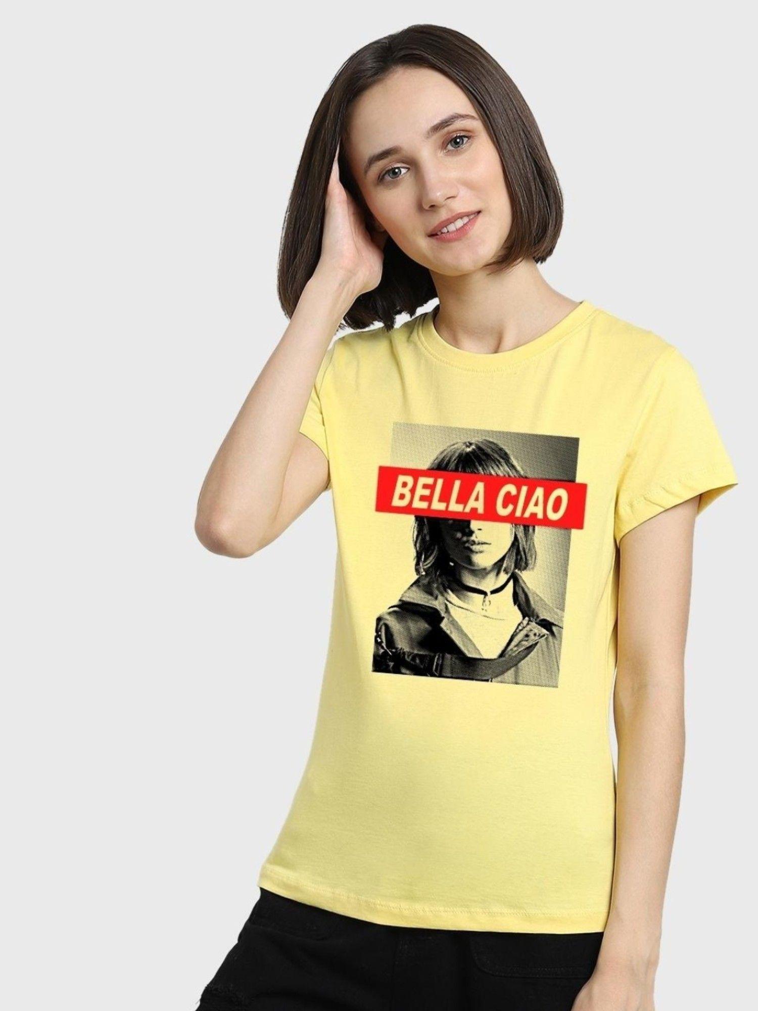 women yellow graphic normal t-shirts