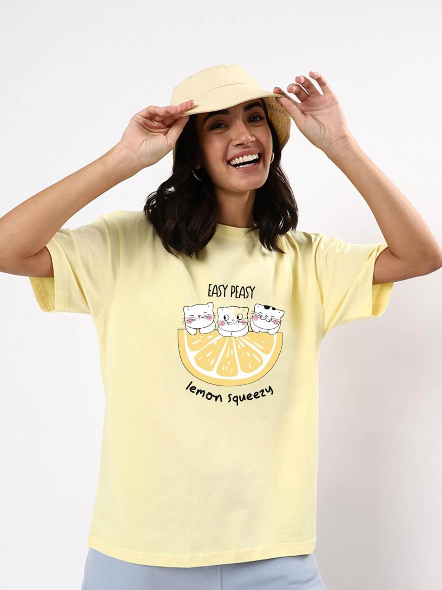 women yellow graphic oversized t-shirt