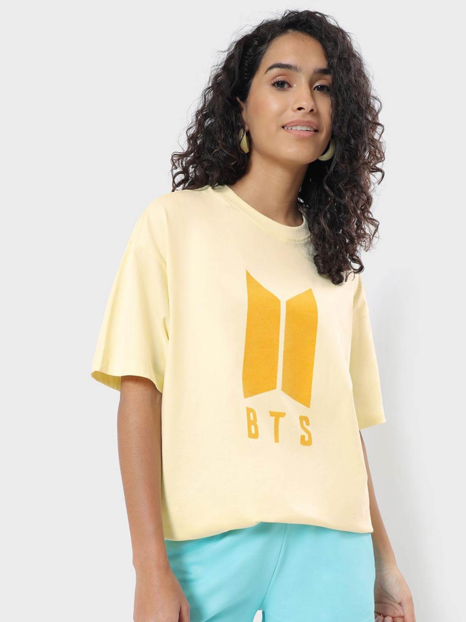 women yellow graphic oversized t-shirt