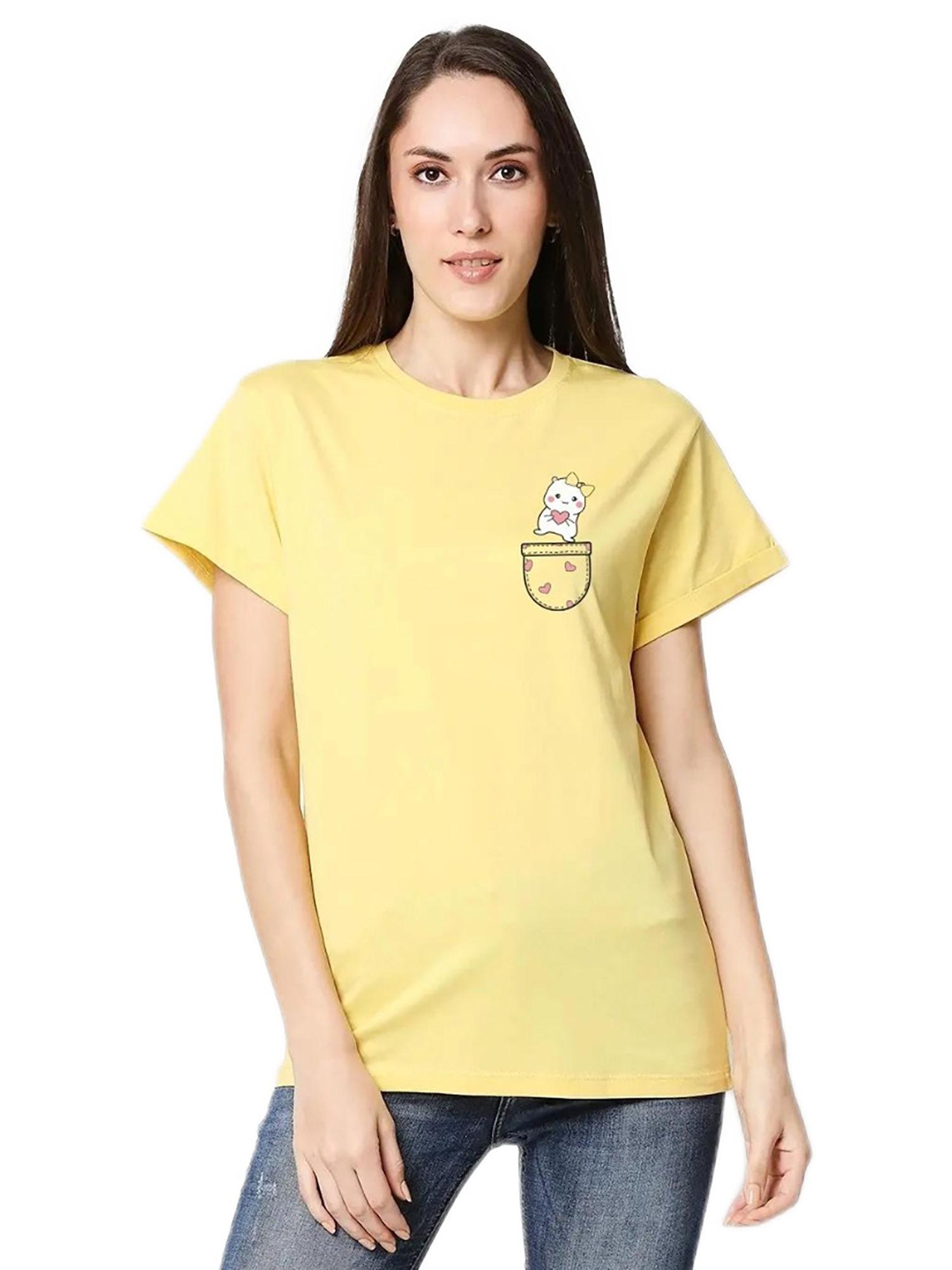 women yellow graphic printed loose fit t-shirt