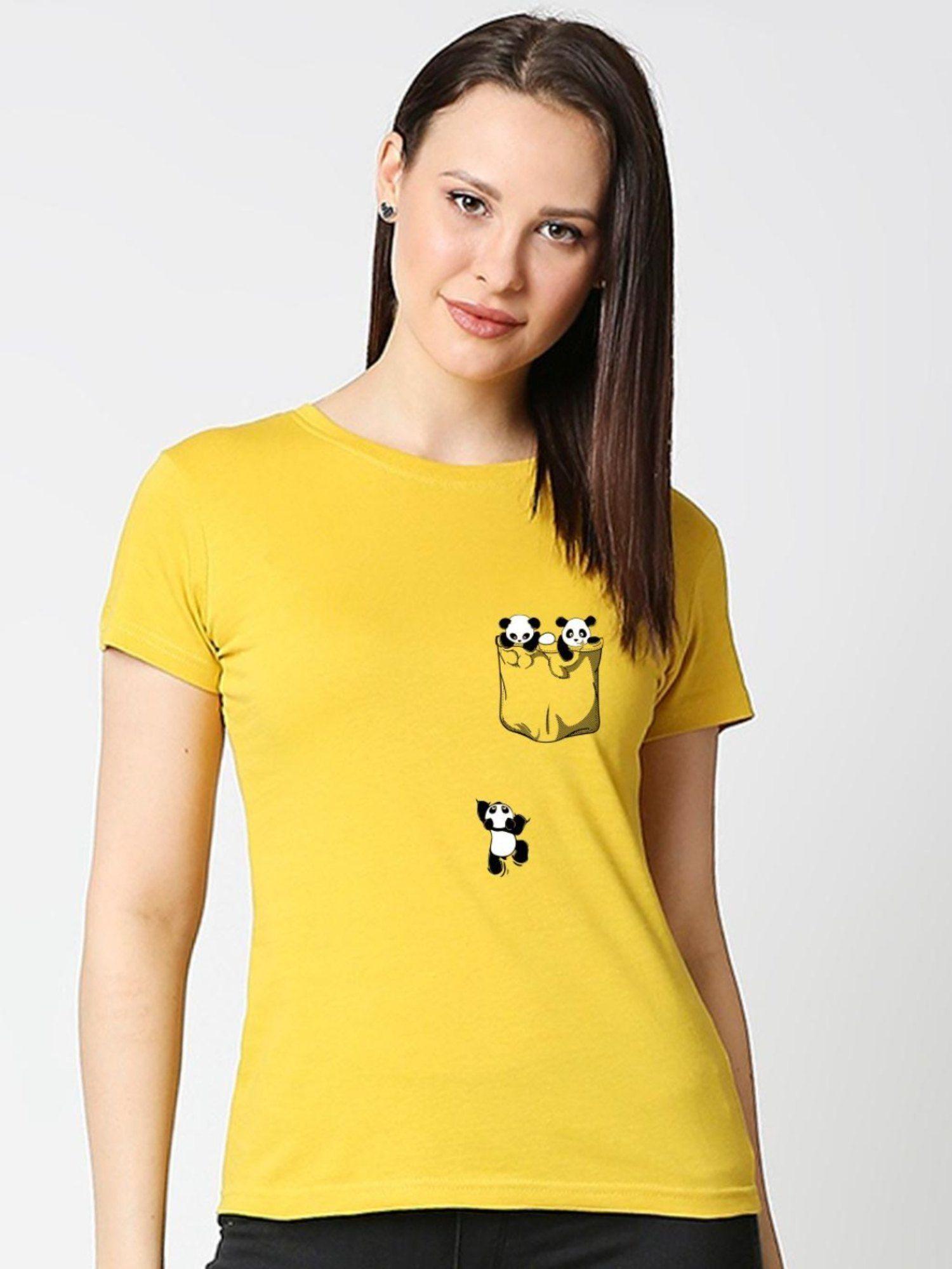 women yellow graphic printed t-shirt