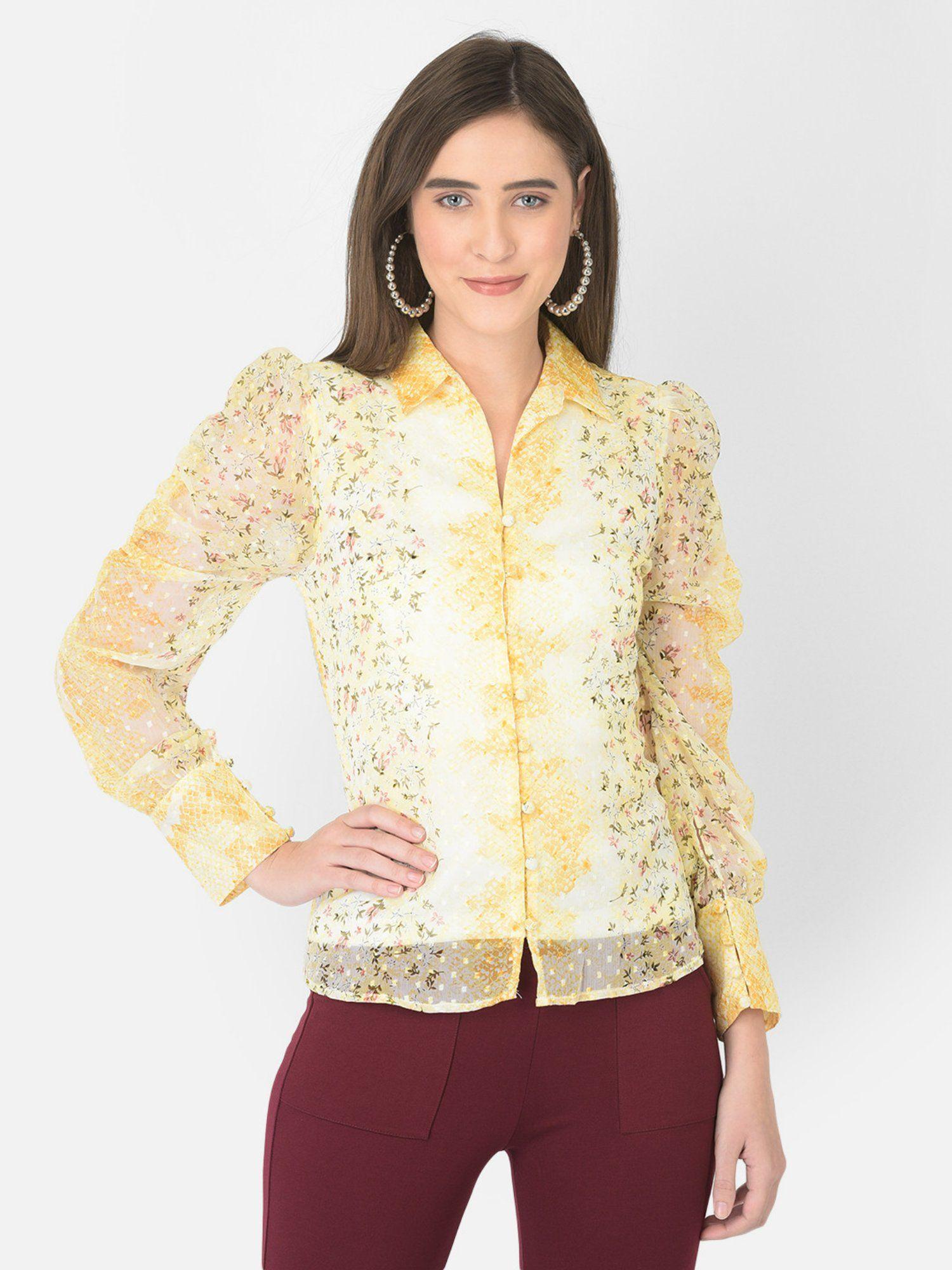 women yellow long sleeve polyester shirt