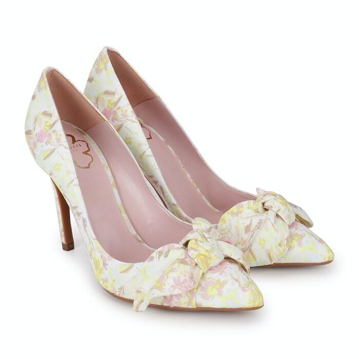 women yellow magnolia bow court shoes