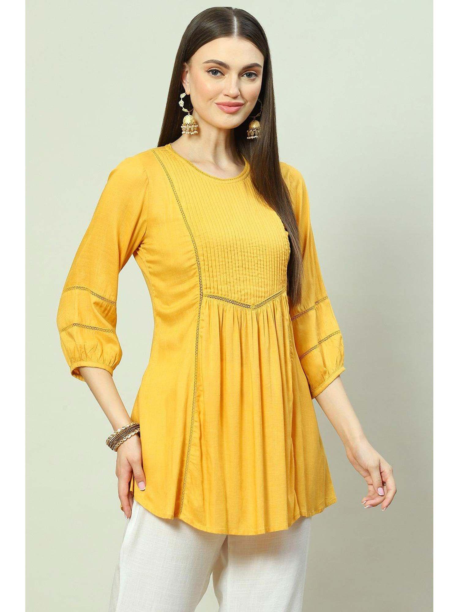 women yellow pleated tunic