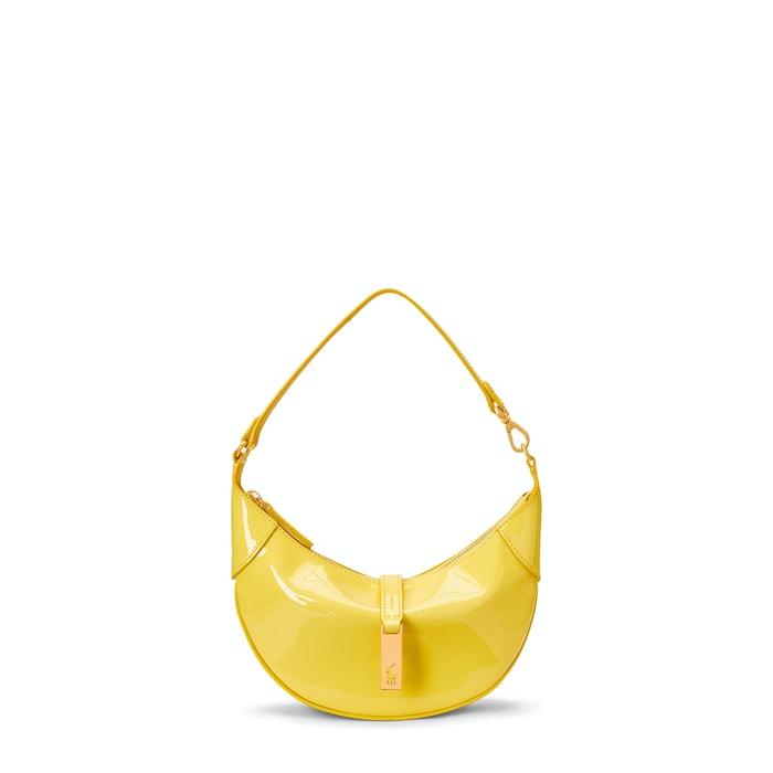women yellow polo id patent mini shoulder bag