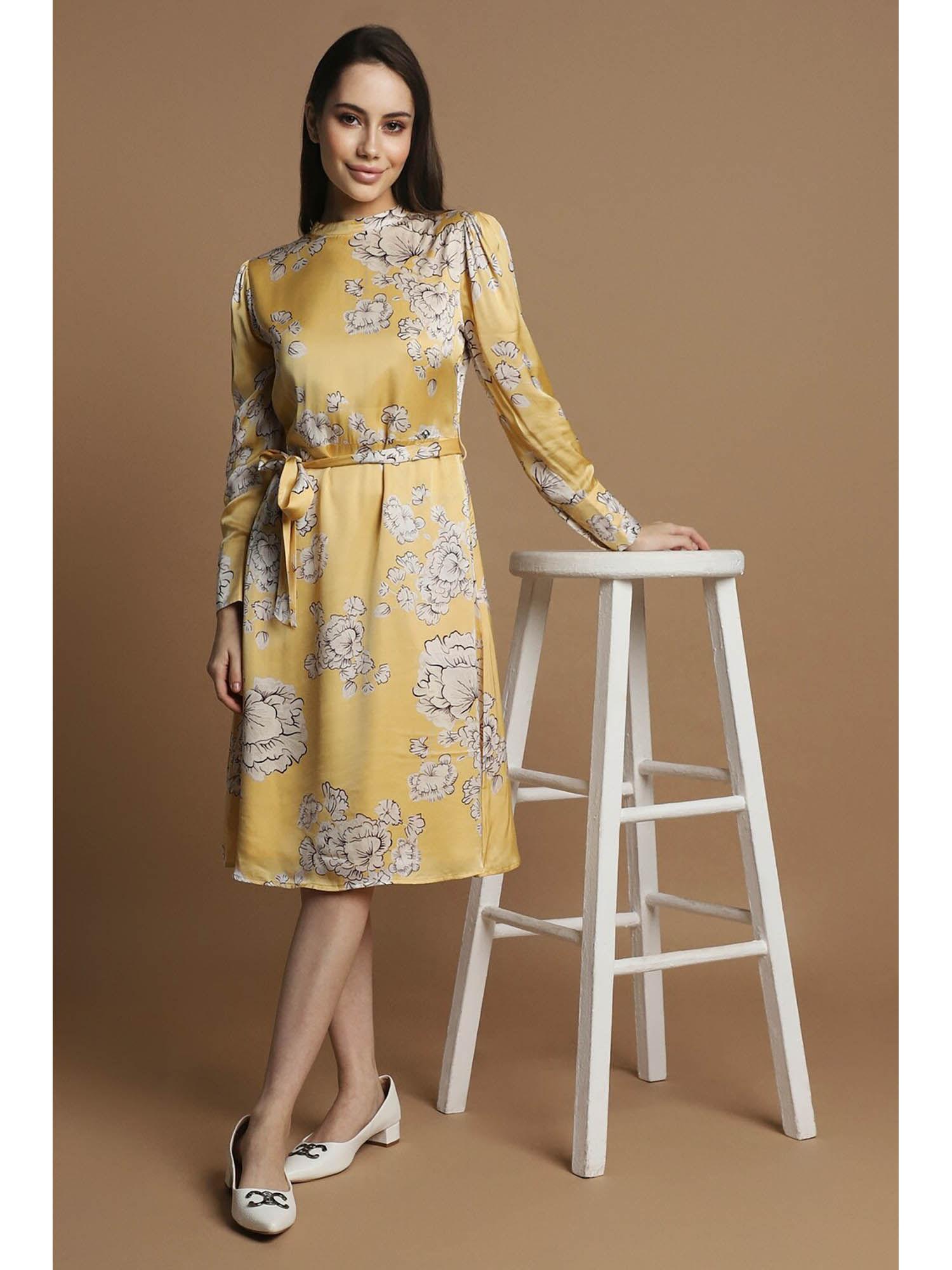 women yellow print casual dress (set of 2)