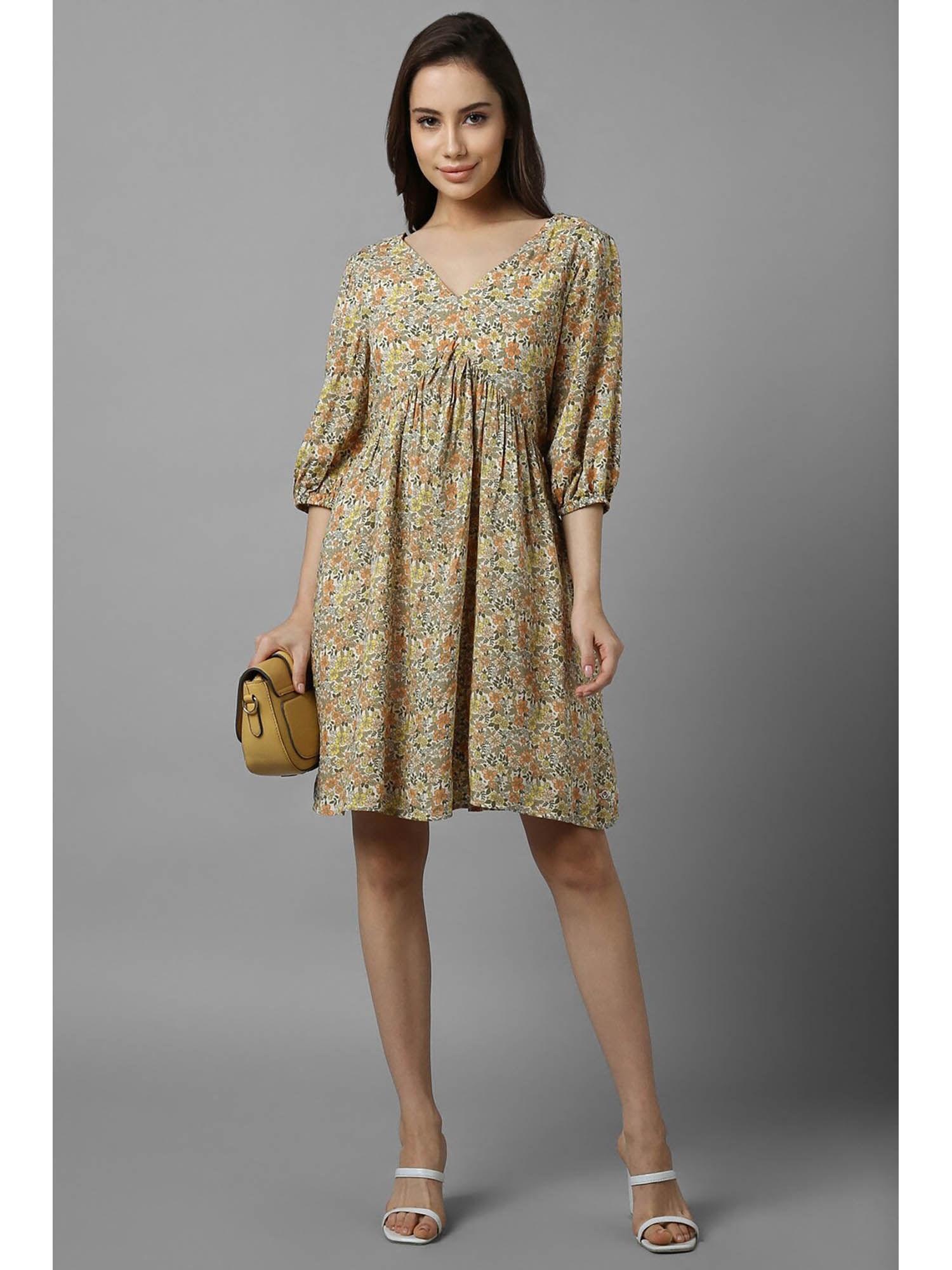 women yellow print casual dress