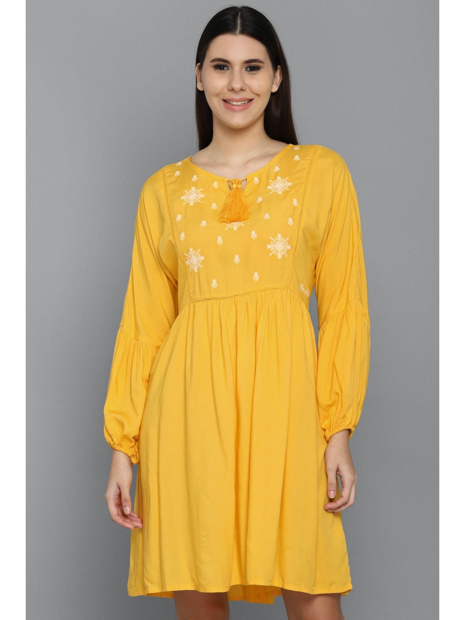 women yellow print casual dress