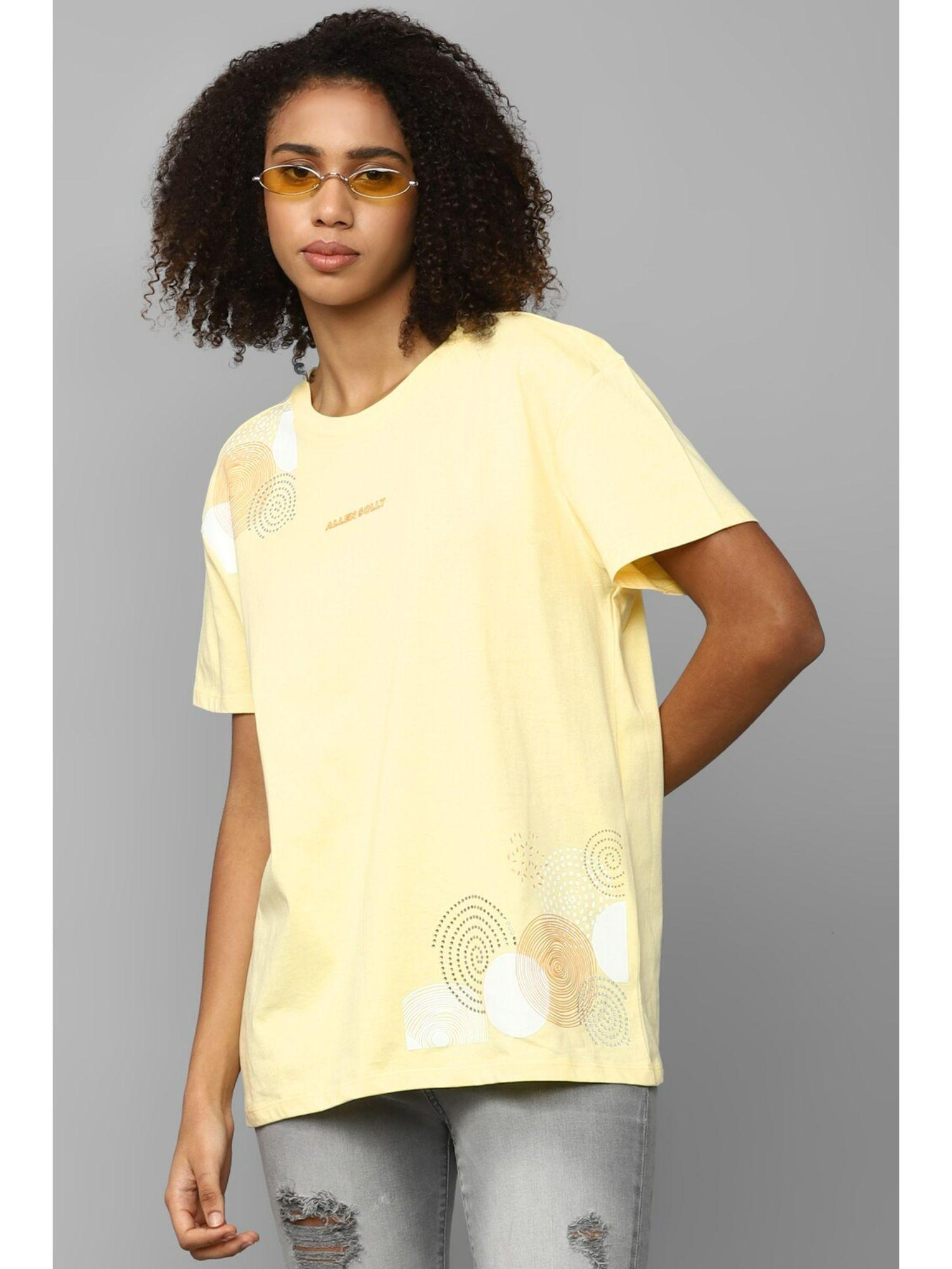 women yellow print casual t-shirt