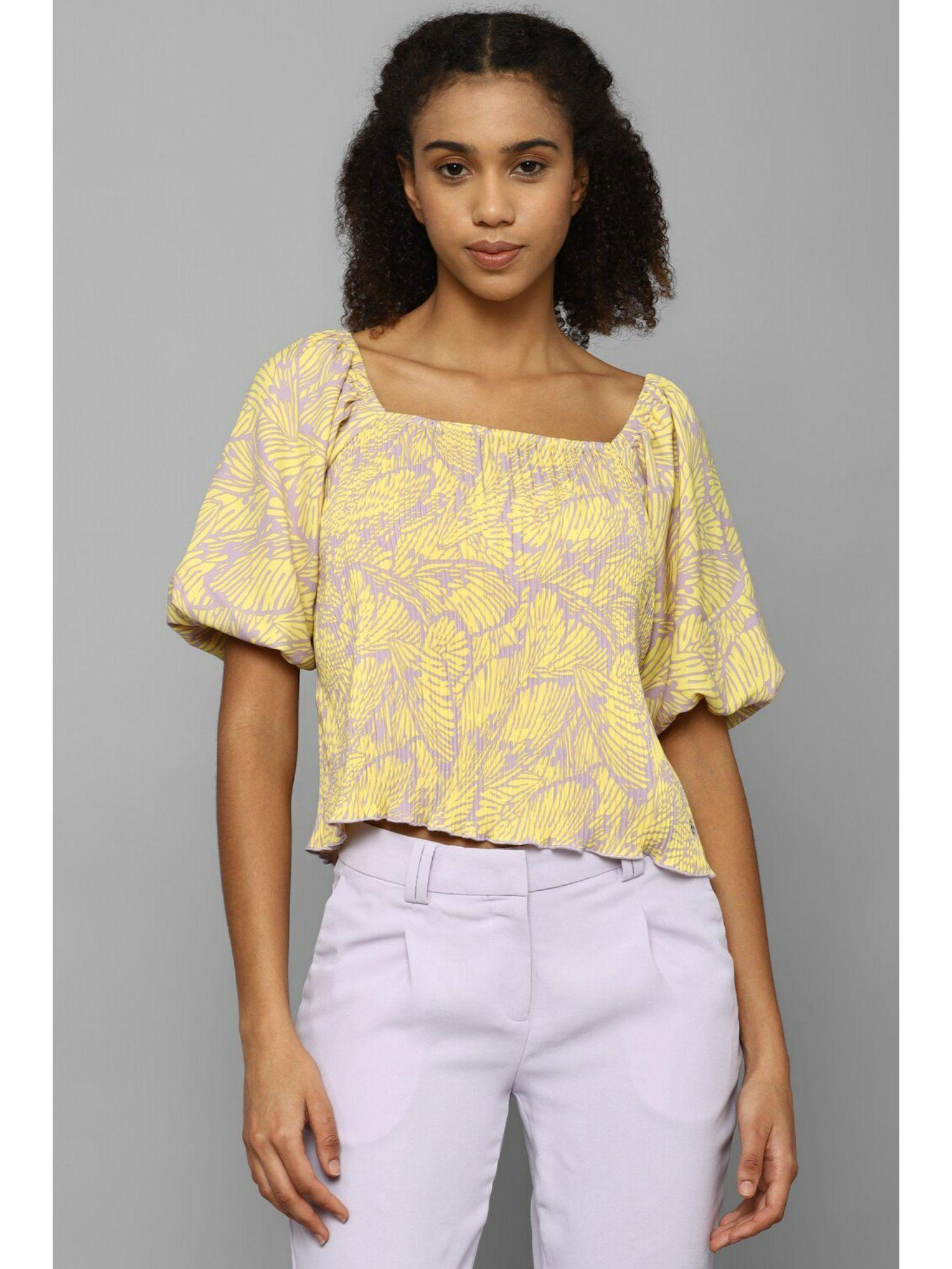 women yellow print casual top